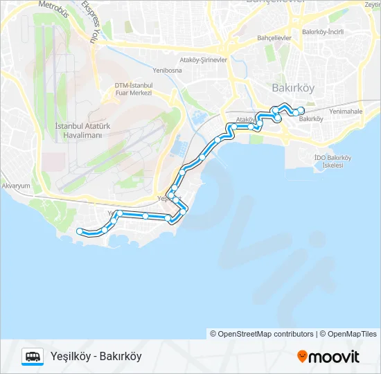 BAKIRKÖY - YEŞILKÖY Dolmus & Minibus Line Map