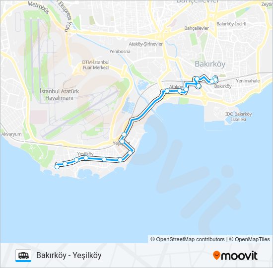 BAKIRKÖY - YEŞILKÖY minibüs / dolmuş Hattı Haritası