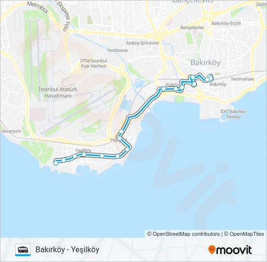 BAKIRKÖY - YEŞILKÖY Dolmus & Minibus Line Map