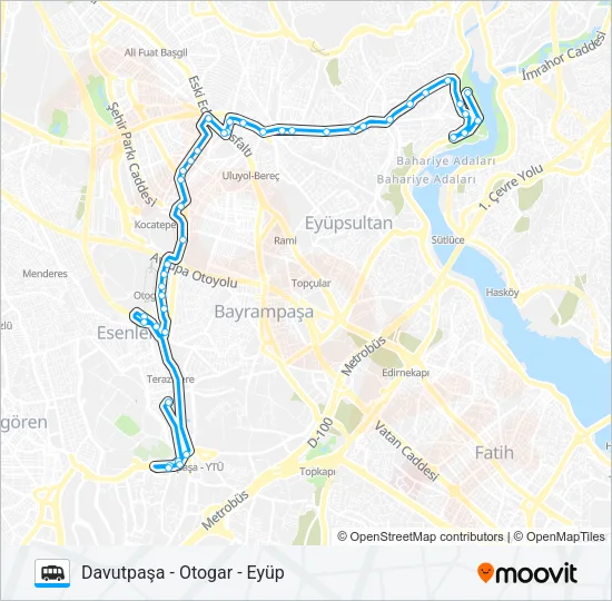 EYÜP - OTOGAR - DAVUTPAŞA Dolmus & Minibus Line Map