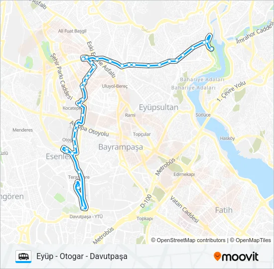 EYÜP - OTOGAR - DAVUTPAŞA Dolmus & Minibus Line Map
