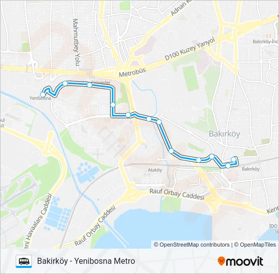 BAKIRKÖY - YENIBOSNA METRO Dolmus & Minibus Line Map