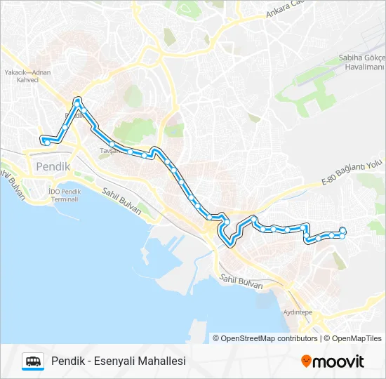 PENDIK - ESENYALI MAHALLESI Dolmus & Minibus Line Map