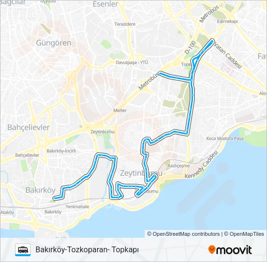 BAKIRKÖY-TOZKOPARAN- TOPKAPI Dolmus & Minibus Line Map