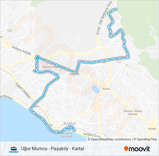 KARTAL - PAŞAKÖY - UĞUR MUMCU Dolmus & Minibus Line Map