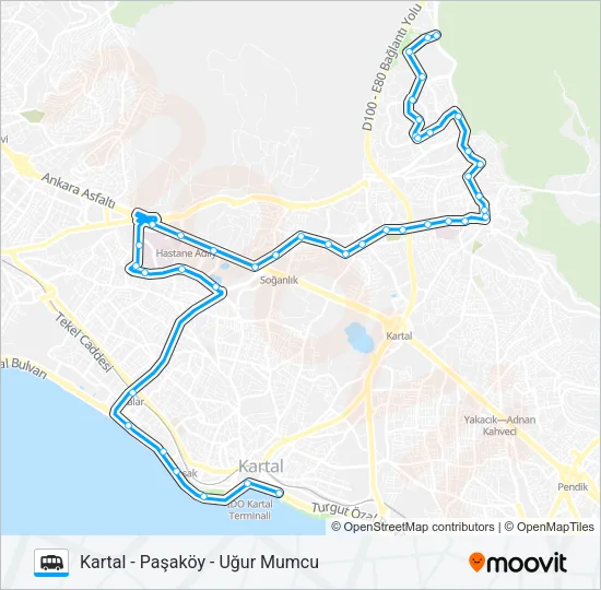 KARTAL - PAŞAKÖY - UĞUR MUMCU Dolmus & Minibus Line Map