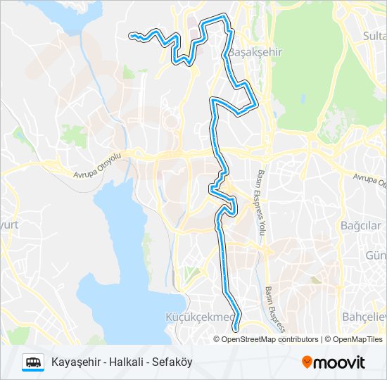 SEFAKÖY - HALKALI - KAYAŞEHIR minibüs / dolmuş Hattı Haritası