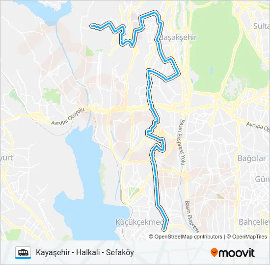 SEFAKÖY - HALKALI - KAYAŞEHIR Dolmus & Minibus Line Map
