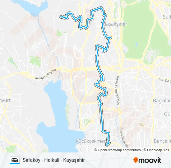 SEFAKÖY - HALKALI - KAYAŞEHIR Dolmus & Minibus Line Map