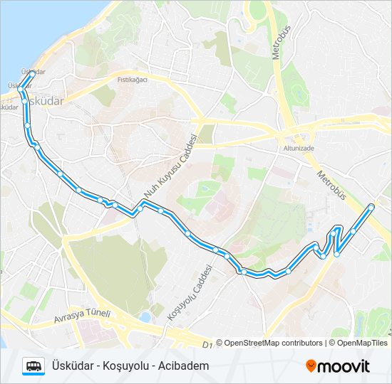 ÜSKÜDAR - KOŞUYOLU - ACIBADEM minibüs / dolmuş Hattı Haritası