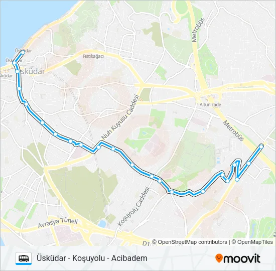 ÜSKÜDAR - KOŞUYOLU - ACIBADEM Dolmus & Minibus Line Map