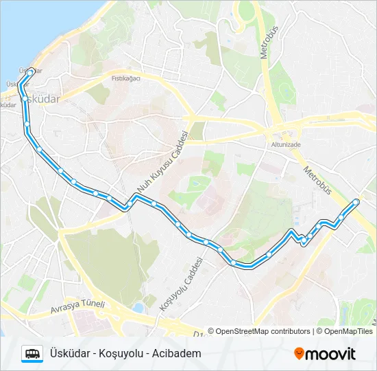 ÜSKÜDAR - KOŞUYOLU - ACIBADEM Dolmus & Minibus Line Map