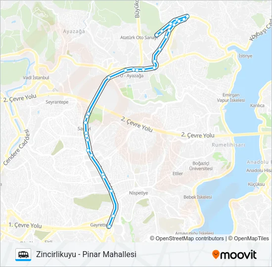 ZINCIRLIKUYU - PINAR MAHALLESI Dolmus & Minibus Line Map