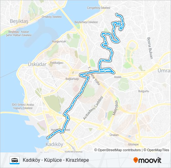 KADIKÖY - KÜPLÜCE - KIRAZLITEPE minibüs / dolmuş Hattı Haritası