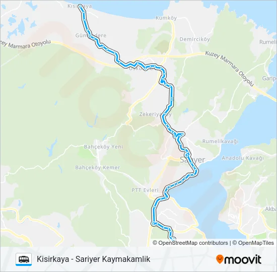 SARIYER KAYMAKAMLIK - KISIRKAYA Dolmus & Minibus Line Map