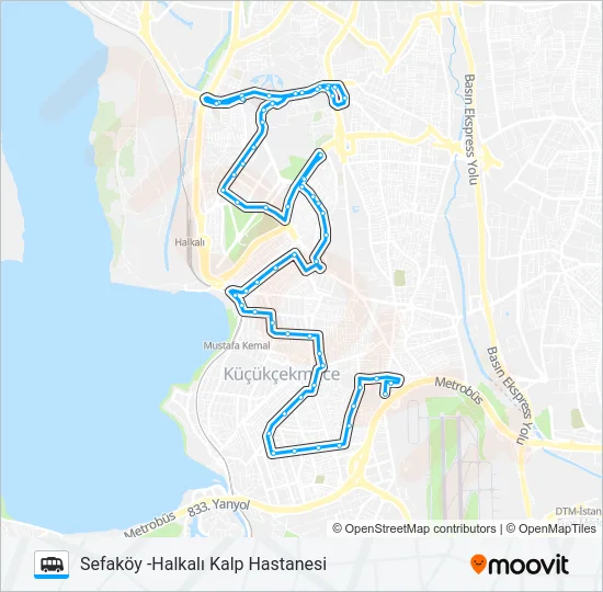 SEFAKÖY -HALKALI KALP HASTANESI Dolmus & Minibus Line Map