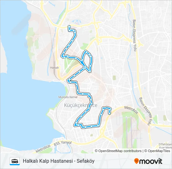 SEFAKÖY -HALKALI KALP HASTANESI Dolmus & Minibus Line Map
