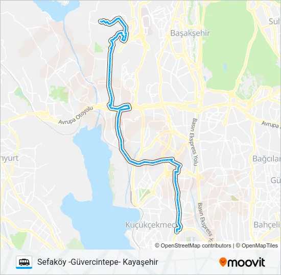 SEFAKÖY -GÜVERCINTEPE- KAYAŞEHIR Dolmus & Minibus Line Map