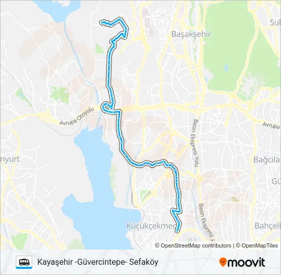 SEFAKÖY -GÜVERCINTEPE- KAYAŞEHIR Dolmus & Minibus Line Map