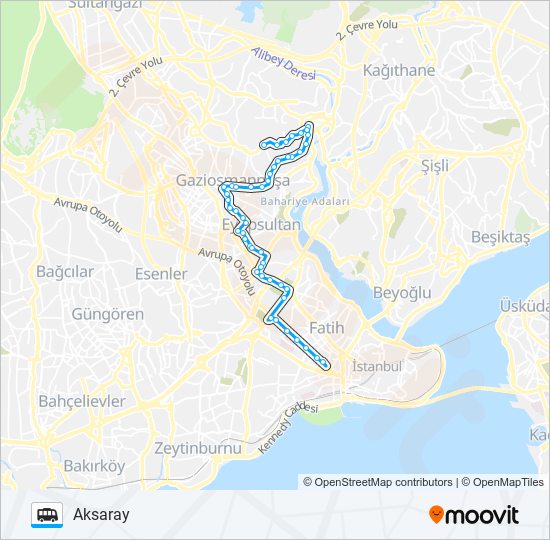 AKSARAY-GAZIOSMANPAŞA (YILDIZTABYA) Dolmus & Minibus Line Map