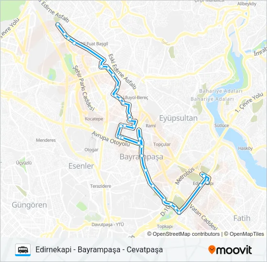 CEVATPAŞA - BAYRAMPAŞA - EDIRNEKAPI Dolmus & Minibus Line Map