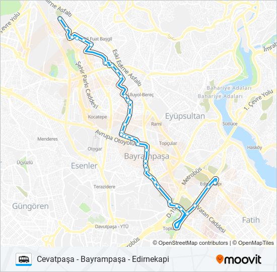 CEVATPAŞA - BAYRAMPAŞA - EDIRNEKAPI Dolmus & Minibus Line Map