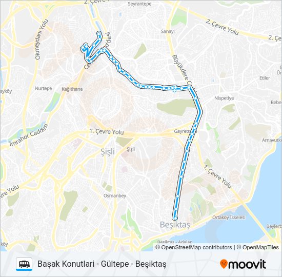 BAŞAK KONUTLARI - GÜLTEPE - BEŞIKTAŞ minibüs / dolmuş Hattı Haritası