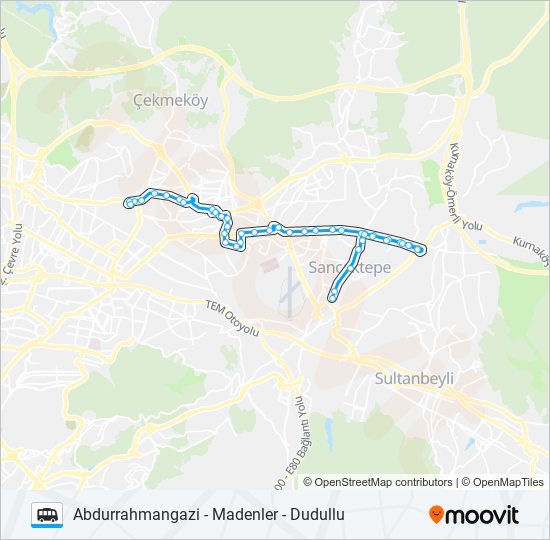 DUDULLU - MADENLER - ABDURRAHMANGAZI minibüs / dolmuş Hattı Haritası