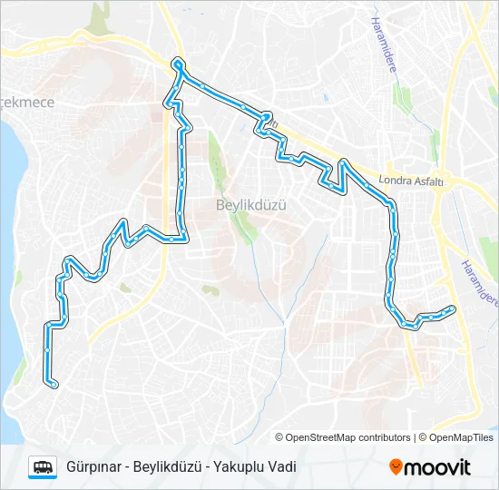GÜRPINAR - BEYLIKDÜZÜ - YAKUPLU VADI Dolmus & Minibus Line Map