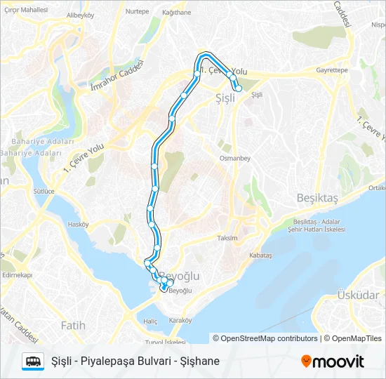 ŞIŞHANE - PIYALEPAŞA BULVARI - ŞIŞLI Dolmus & Minibus Line Map
