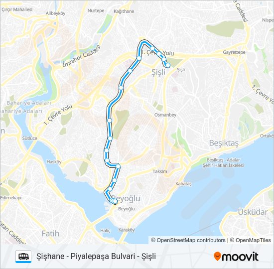 ŞIŞHANE - PIYALEPAŞA BULVARI - ŞIŞLI minibüs / dolmuş Hattı Haritası