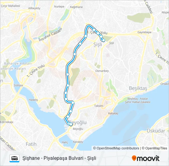 ŞIŞHANE - PIYALEPAŞA BULVARI - ŞIŞLI Dolmus & Minibus Line Map