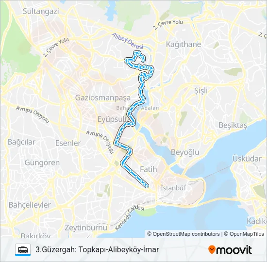 AKSARAY-EYÜP-ALIBEYKÖY (İMAR BLOKLARI) Dolmus & Minibus Line Map