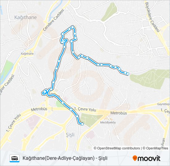 ŞIŞLI-KAĞITHANE (ÇAĞLAYAN-ADLIYE-DERE) minibüs / dolmuş Hattı Haritası