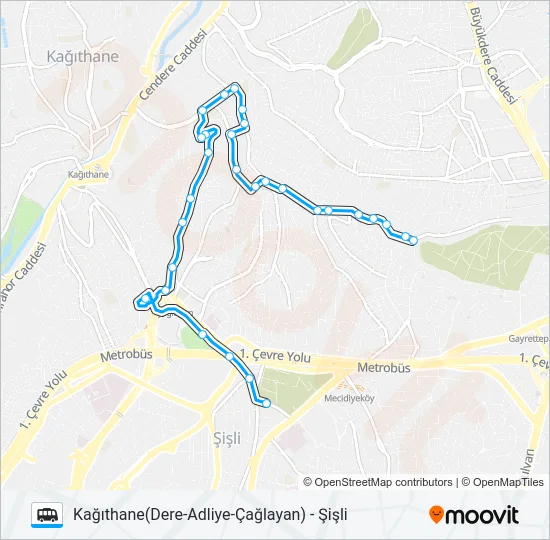 ŞIŞLI-KAĞITHANE (ÇAĞLAYAN-ADLIYE-DERE) Dolmus & Minibus Line Map