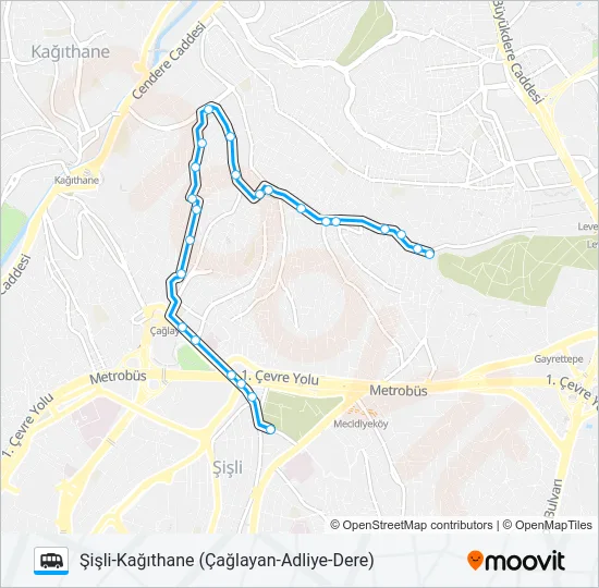 ŞIŞLI-KAĞITHANE (ÇAĞLAYAN-ADLIYE-DERE) Dolmus & Minibus Line Map