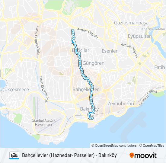 BAKIRKÖY-BAHÇELIEVLER (HAZNEDAR- PARSELLER) Dolmus & Minibus Line Map