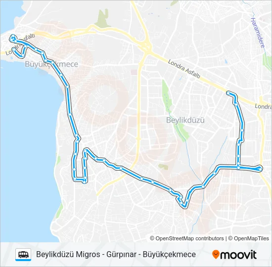 BEYLIKDÜZÜ MIGROS - GÜRPINAR - BÜYÜKÇEKMECE Dolmus & Minibus Line Map
