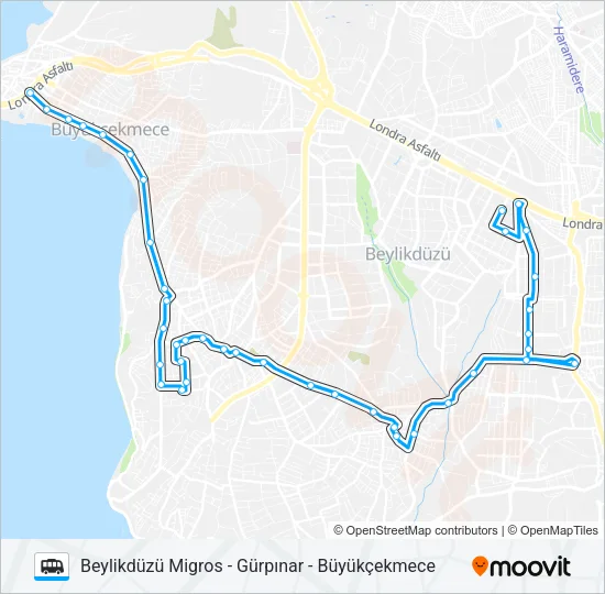 BEYLIKDÜZÜ MIGROS - GÜRPINAR - BÜYÜKÇEKMECE Dolmus & Minibus Line Map