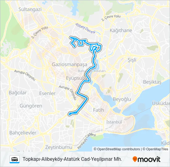 TOPKAPI-ALIBEYKÖY-ATATÜRK CAD-YEŞILPINAR MH. Dolmus & Minibus Line Map