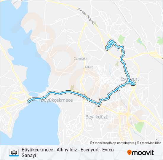 BÜYÜKÇEKMECE - ALTINYILDIZ - ESENYURT - EVREN SANAYI Dolmus & Minibus Line Map