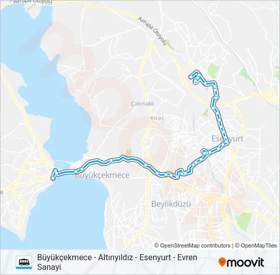 BÜYÜKÇEKMECE - ALTINYILDIZ - ESENYURT - EVREN SANAYI Dolmus & Minibus Line Map