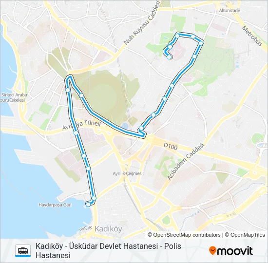 KADIKÖY - ÜSKÜDAR DEVLET HASTANESI - POLIS HASTANESI Dolmus & Minibus Line Map