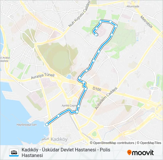 KADIKÖY - ÜSKÜDAR DEVLET HASTANESI - POLIS HASTANESI Dolmus & Minibus Line Map