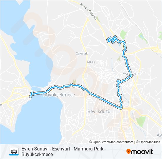 BÜYÜKÇEKMECE - MARMARA PARK - ESENYURT - EVREN SANAYI Dolmus & Minibus Line Map