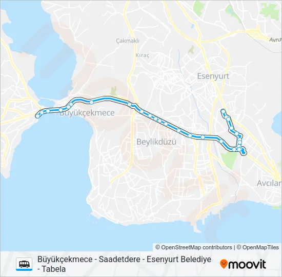 BÜYÜKÇEKMECE - SAADETDERE - ESENYURT BELEDIYE - TABELA Dolmus & Minibus Line Map