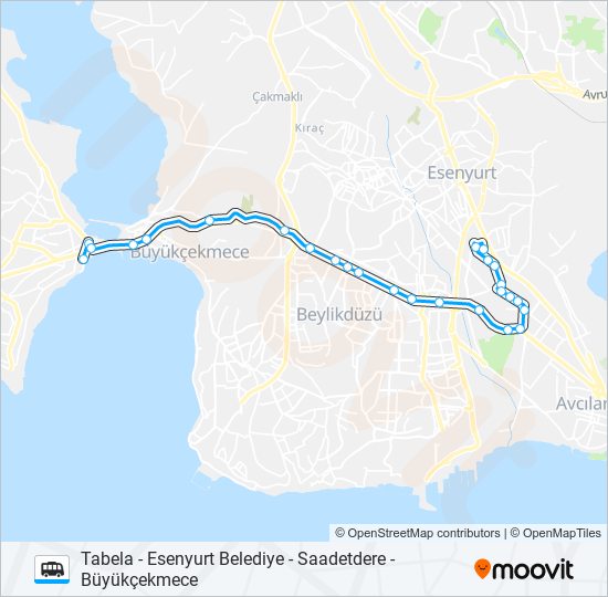 BÜYÜKÇEKMECE - SAADETDERE - ESENYURT BELEDIYE - TABELA Dolmus & Minibus Line Map