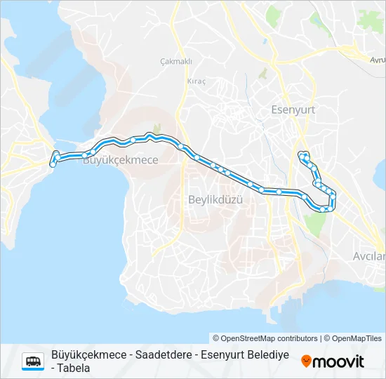 BÜYÜKÇEKMECE - SAADETDERE - ESENYURT BELEDIYE - TABELA Dolmus & Minibus Line Map