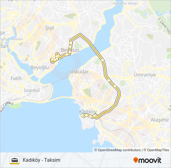 KADIKÖY - TAKSIM minibüs / dolmuş Hattı Haritası