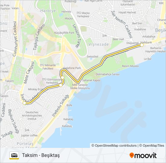 BEŞIKTAŞ - TAKSIM minibüs / dolmuş Hattı Haritası